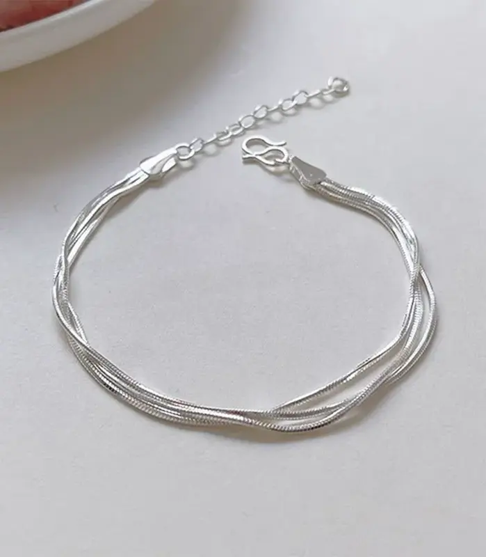 Pulseras de plata de ley 925 a la moda para mujer, pulseras ajustables de bobina multicapa coreanas simples, regalos de joyería para fiesta y boda 1