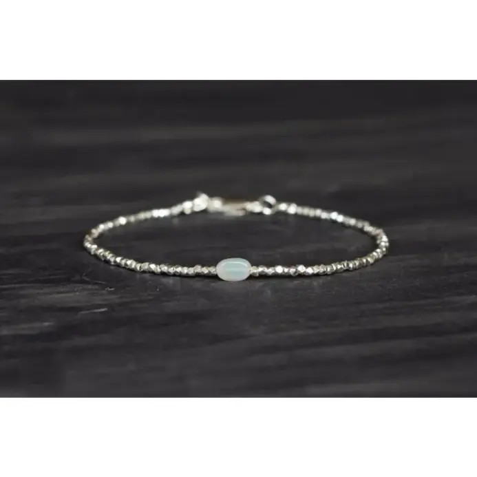 Exquisita pulsera de plata pura, conjunto con ópalo, pulsera delgada en capas de plata tribal 2