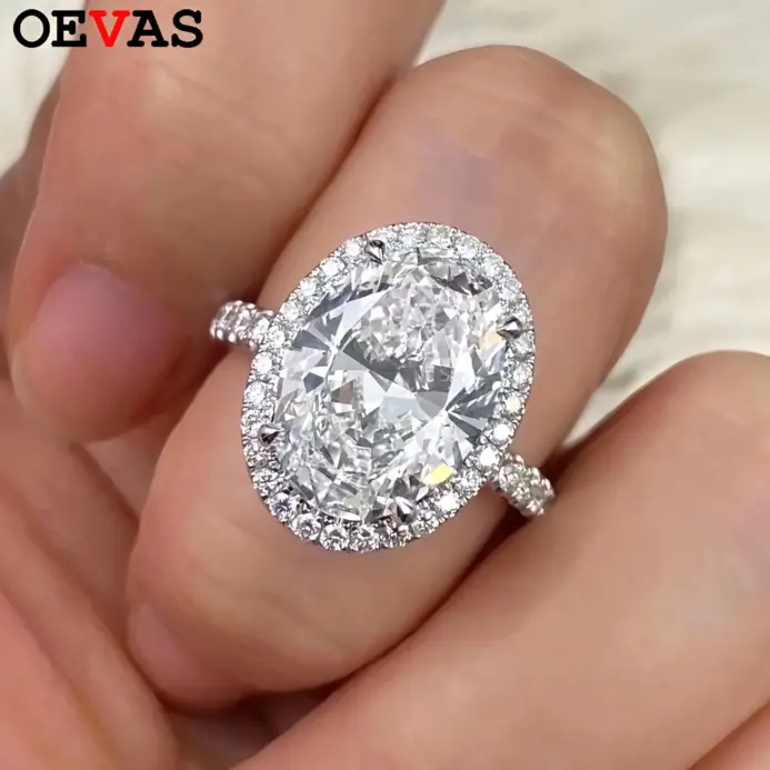 5CT 9*11mm anillo de Halo de diamante de alto carbono de corte ovalado para mujer 100% Plata 925 brillante compromiso boda banda joyería fina 1