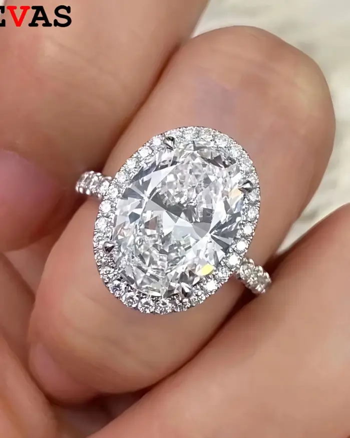 5CT 9*11mm anillo de Halo de diamante de alto carbono de corte ovalado para mujer 100% Plata 925 brillante compromiso boda banda joyería fina 1