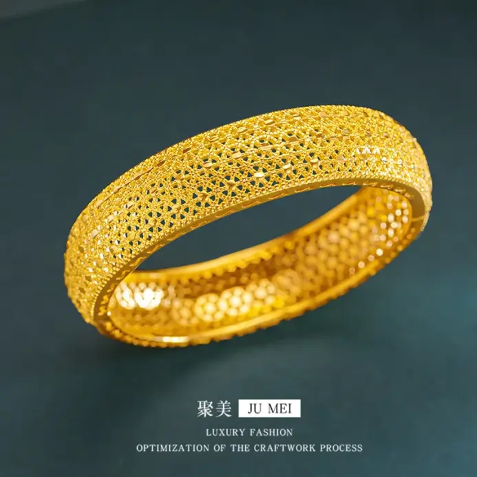 Pulsera de flores caladas a presión de oro real de oro puro 24K 9999 de lujo 1