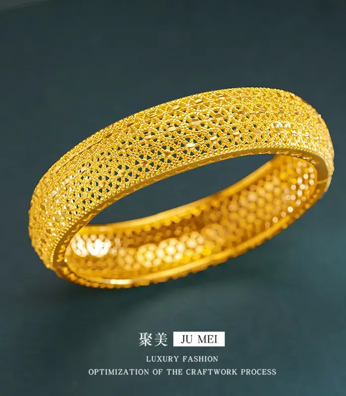 Pulsera de flores caladas a presión de oro real de oro puro 24K 9999 de lujo 1