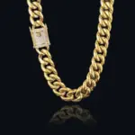 Cadena cubana duradera premium chapada en oro de 18 quilates de 14 mm y 5 capas 1