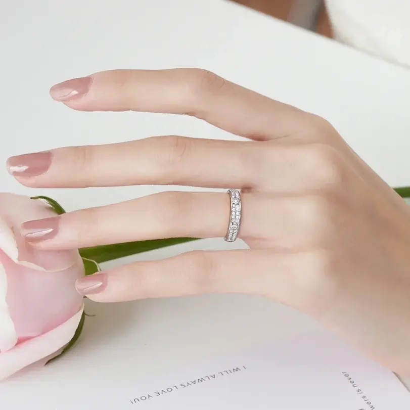 2025 eternidad Moissanite Band 2,0 Mm pareja anillo de boda chapado en oro blanco de 18 quilates joyería de plata de ley 925 auténtica anillo de mujer de lujo 3