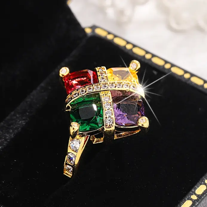 Anillo de oro de 18 quilates con amatista colorida, topacio, Esmeralda, rubí, lleno de diamantes para mujer, joyería de regalo para fiesta de compromiso 1