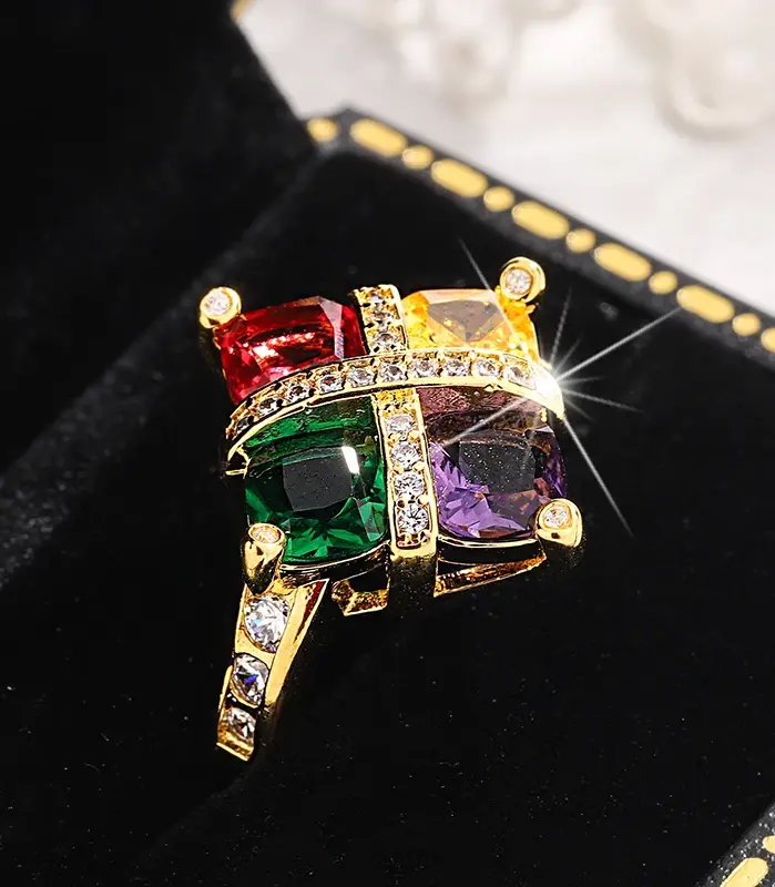 Anillo de oro de 18 quilates con amatista colorida, topacio, Esmeralda, rubí, lleno de diamantes para mujer, joyería de regalo para fiesta de compromiso 1