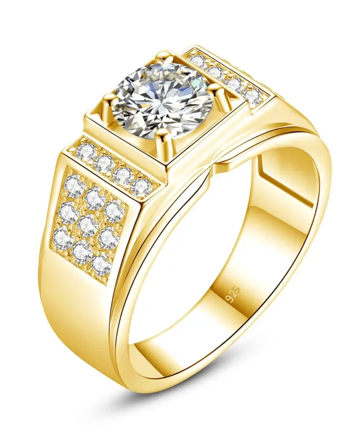 Nuevo en anillo redondo de moissanita de 6,5mm y 1ct para hombre con certificado, prueba de diamante Original, joyería de boda de Plata de Ley 925 1