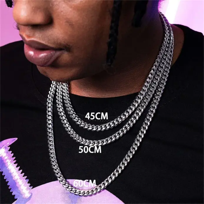 Collares cubanos de acero inoxidable para hombres y mujeres, gargantillas de cadena de eslabones de Color negro y dorado, joyería de Metal sólido, estilo Punk básico, 3,5,7mm 2