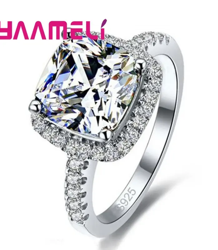 Joyería de moda, anillos de circonia cúbica brillante, anillo de dedo de Plata de Ley 925 para mujeres y niñas, accesorios de fiesta 1
