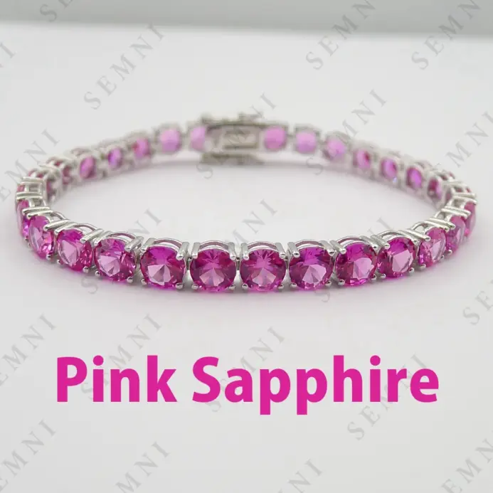 pulsera de tenis de rubí y zafiro de laboratorio de 5mm para mujer, joyería fina de plata de ley s925, regalo de fiesta de cumpleaños, zafiro rosa 2