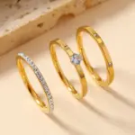 Anillo de acero inoxidable de lujo para mujer, conjunto de tres piezas de circón, accesorio clásico de moda para dedo, joyería, regalos femeninos al por mayor 1