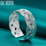 brazalete de red entrelazada de Plata de Ley 925 de 27mm para mujer, joyería de fiesta con abalorio de moda para compromiso de boda 4
