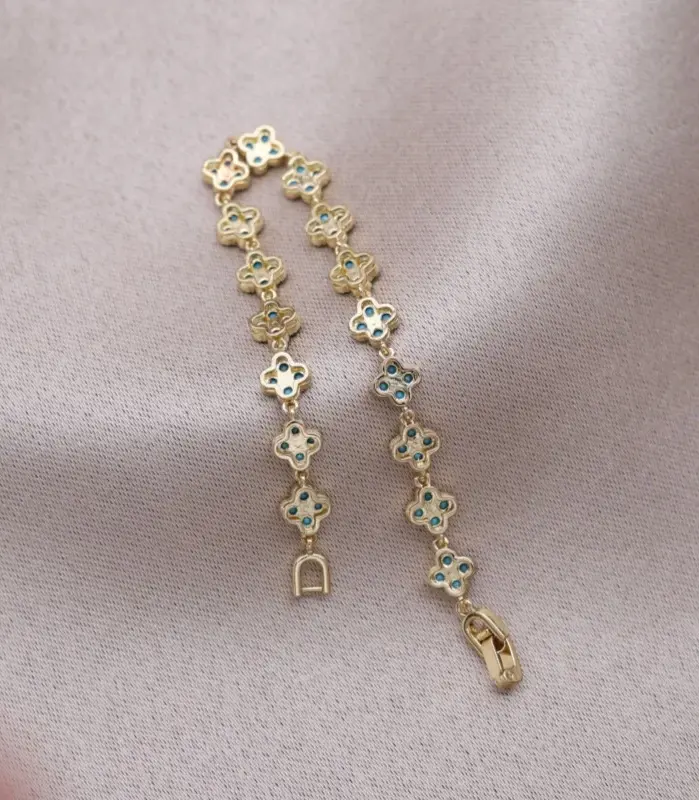 Joyería de moda de nuevo diseño coreano, pulsera de flores de circón azul de lujo chapada en oro de 14K, accesorios de trabajo diario elegantes para mujer 2