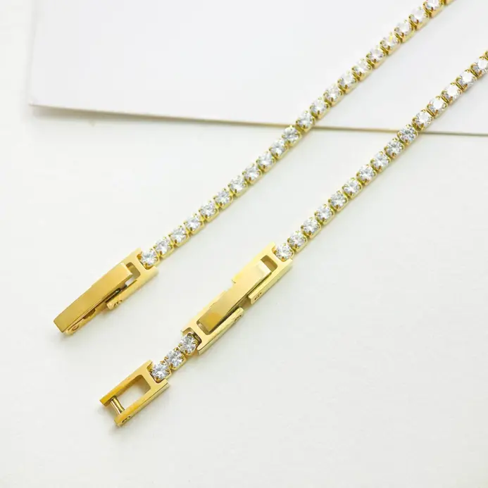 Pulseras finas de tenis de cristal con cristales de racimo de 2mm, 13cm-17cm, joyería para mujeres y niñas, cadena de eslabones de Color dorado de acero inoxidable 2