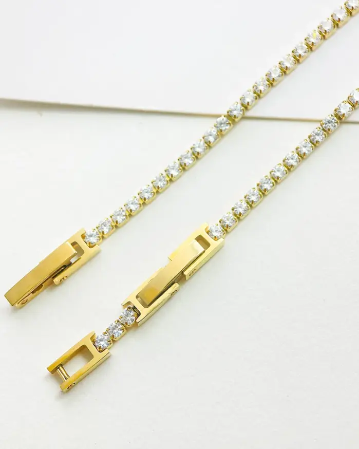 Pulseras finas de tenis de cristal con cristales de racimo de 2mm, 13cm-17cm, joyería para mujeres y niñas, cadena de eslabones de Color dorado de acero inoxidable 2