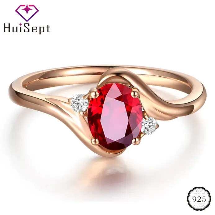 elegante anillo de joyería de plata 925 para mujer forma ovalada rubí circón piedras preciosas oro rosa anillos abiertos boda fiesta Ornanmet 1