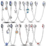 Cadena de seguridad de Plata de Ley 925 Original, estrella, Luna, sol, corazón, lazo, Clip de silicona, compatible con Pulsera Original, regalo de joyería DIY 2