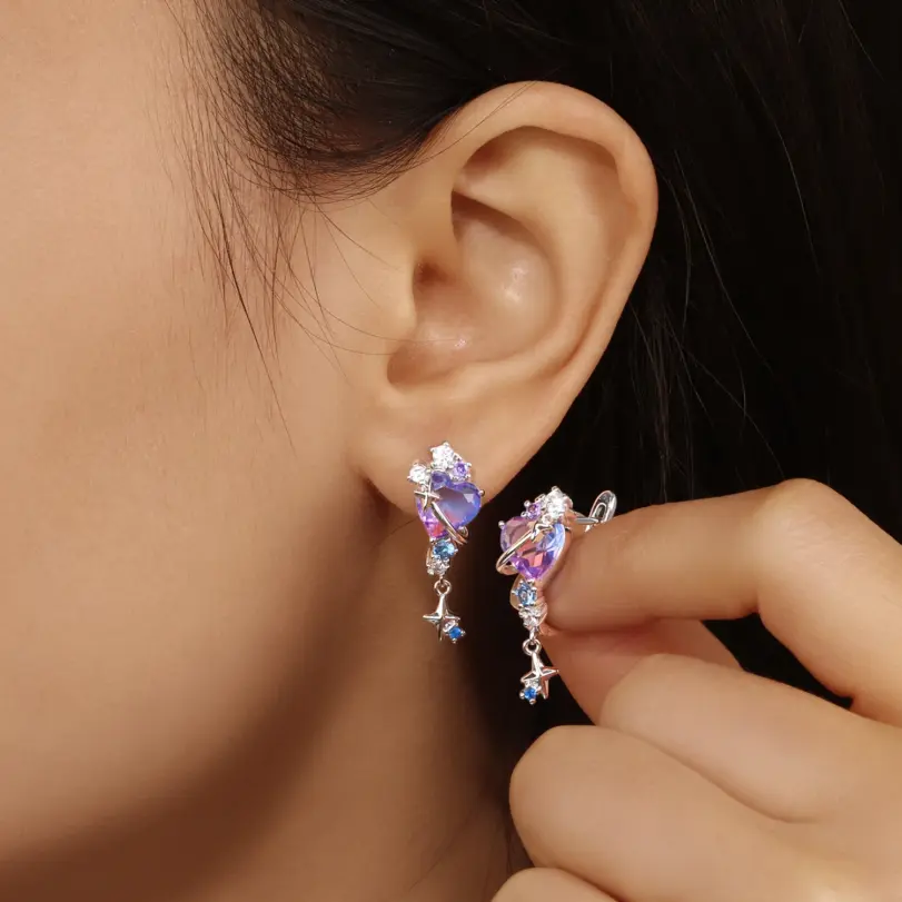 ❤️ Pendientes "Heart Prism" – Plata S925 (Edición Color & Brillo) 5
