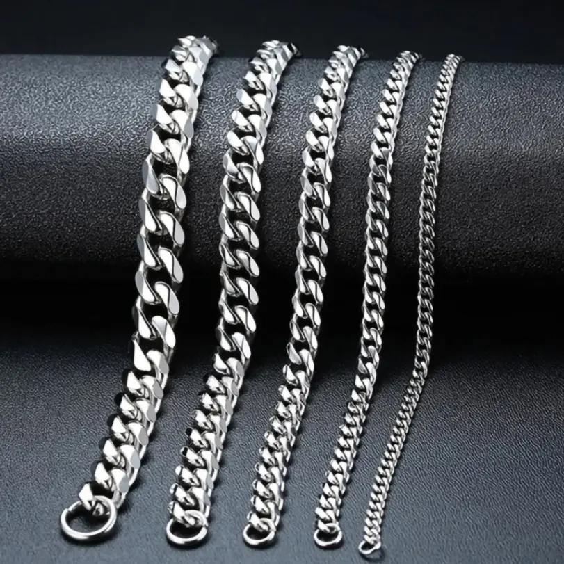 Collar de cadenas de acero inoxidable para hombre, Gargantilla básica de rapero en el cuello, joyería de moda, Hip Hop, ancho, 3/5/7/9MM, Eslabón cubano 6