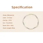 pulsera de moissanita de Color D para mujeres y niñas, pulseras de plata de ley S925, cadena, joyería de boda, regalos con certificado 6