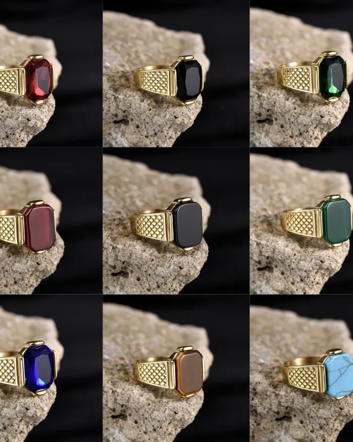 R3351g Anillo de joyería con piedras preciosas de acero inoxidable vintage de alta calidad para hombre 2