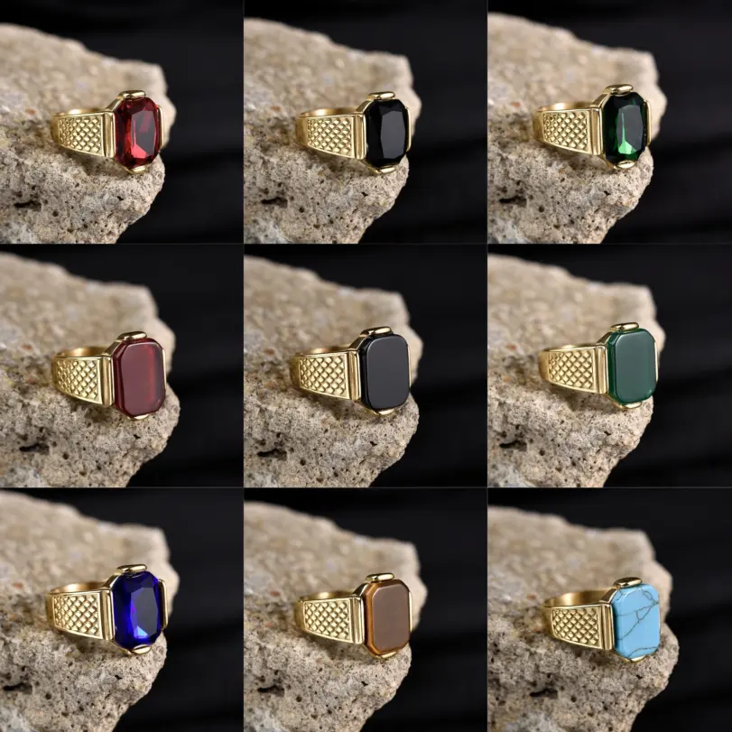 R3351g Anillo de joyería con piedras preciosas de acero inoxidable vintage de alta calidad para hombre 2