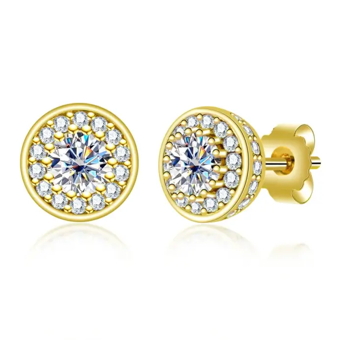 Pendientes de compromiso chapados en moissanita para mujer, aretes de plata S925, oro amarillo de 0,5 quilates 1
