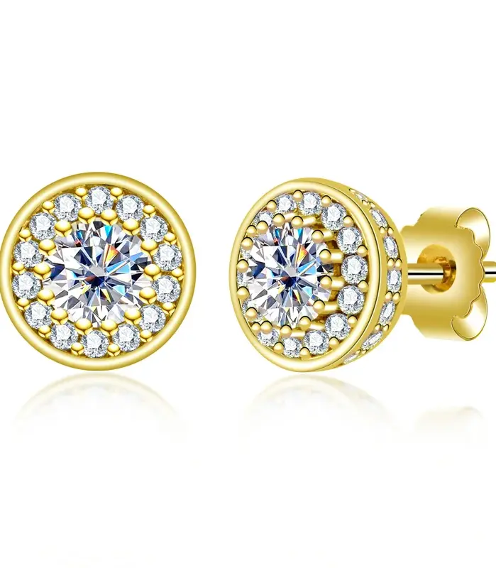 Pendientes de compromiso chapados en moissanita para mujer, aretes de plata S925, oro amarillo de 0,5 quilates 1