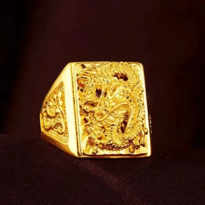 Oro de 24 quilates, anillo de dragón de oro macizo AU999, boca abierta audaz, hombre moderno y elegante 2