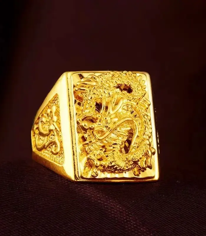 Oro de 24 quilates, anillo de dragón de oro macizo AU999, boca abierta audaz, hombre moderno y elegante 2