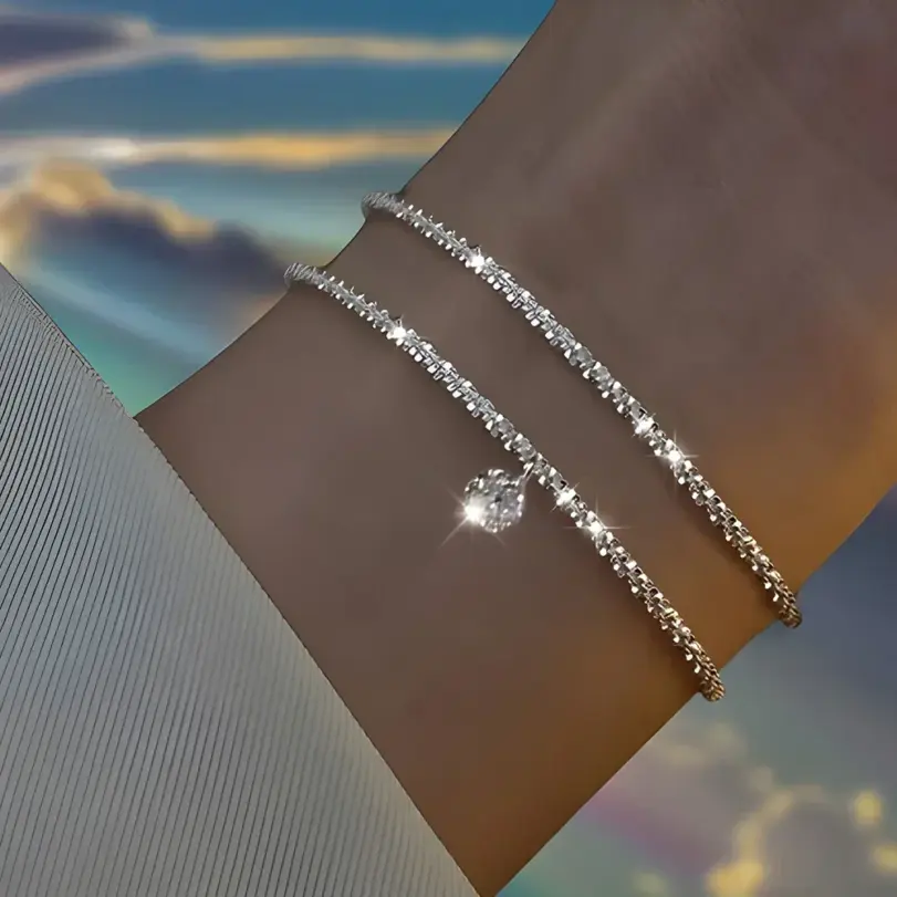 6 uds. Pulseras de diamantes de imitación de Plata de Ley 925 para mujeres y niñas, pulseras con dijes de cielo estrellado brillante coreano de lujo, joyería de fiesta 4