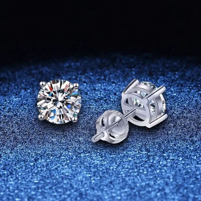 pendientes de moissanita de 2 quilates para mujer y hombre, aretes con rosca, plata maciza 925 con joyería chapada en oro blanco 2