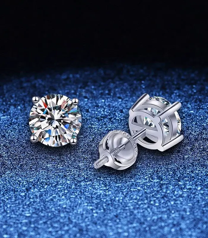 pendientes de moissanita de 2 quilates para mujer y hombre, aretes con rosca, plata maciza 925 con joyería chapada en oro blanco 2