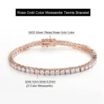 Serenity-pulsera de tenis de moissanita para hombre y mujer, Color oro rosa, 3mm, 4mm, 5mm, plata de ley S925, cadena de mano con diamantes de laboratorio brillantes 2