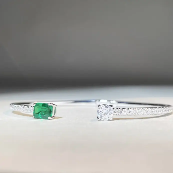Pulsera de plata de ley 925 con esmeralda, ajustable, simple, exquisita, de alta calidad, para mujer 2