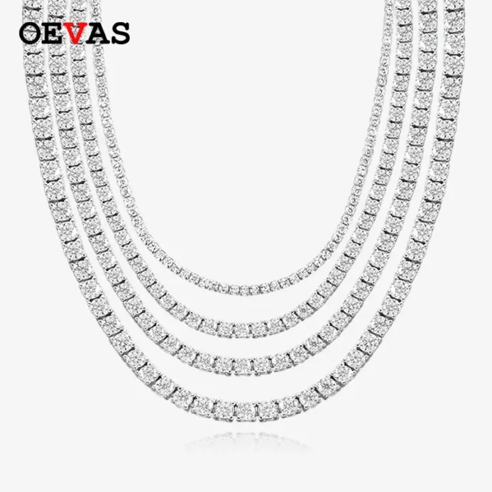 Collar de tenis OEVAS de moissanita de 3MM/4MM/5MM/6.5MM para mujer, de alta calidad, 100% plata de ley 925, joyería fina brillante para fiestas 1