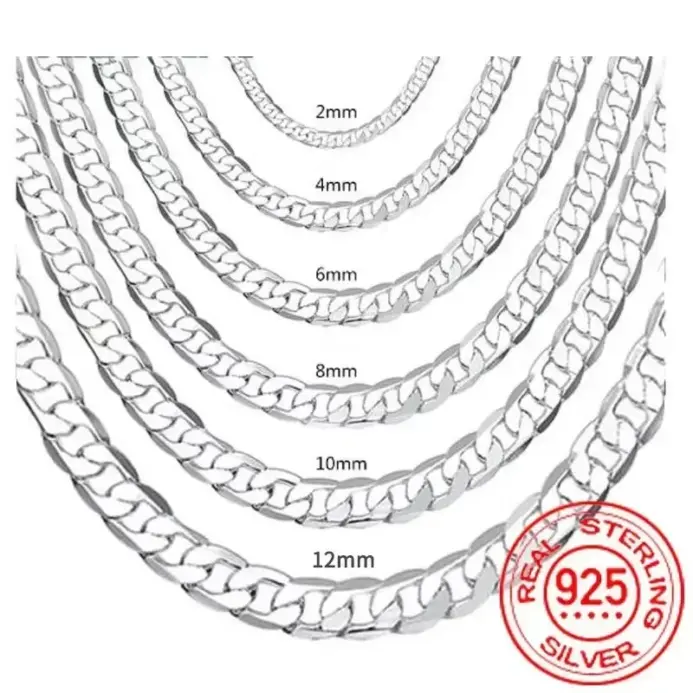 Venta al por mayor, collar de plata de ley 925 para hombre, 2/4/6/8/10/12MM, 40-75cm, cadena con cierre de langosta, joyería de compromiso para hombre y mujer 1