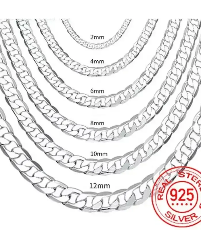 Venta al por mayor, collar de plata de ley 925 para hombre, 2/4/6/8/10/12MM, 40-75cm, cadena con cierre de langosta, joyería de compromiso para hombre y mujer 1