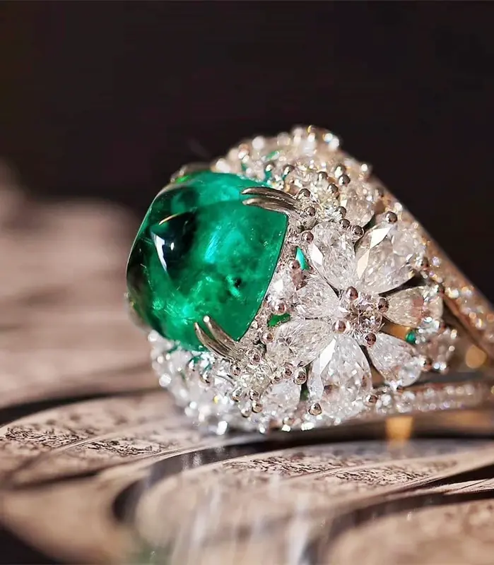 preciosos anillos verdes para mujer, accesorios de compromiso de boda, diseño de flores estéticas, anillo femenino único, joyería de moda 1