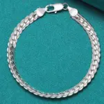 Pulsera de plata de ley 925 de 6mm, 18/20cm, cadena lateral plana, pulsera con cierre de langosta para mujer y hombre, joyería para fiesta y boda, regalo de vacaciones 2