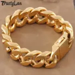 Pulseras de acero inoxidable color oro, impermeables, para hombre, con cadena cubana, estilo hip hop, brazalete, joyería masculina. 1