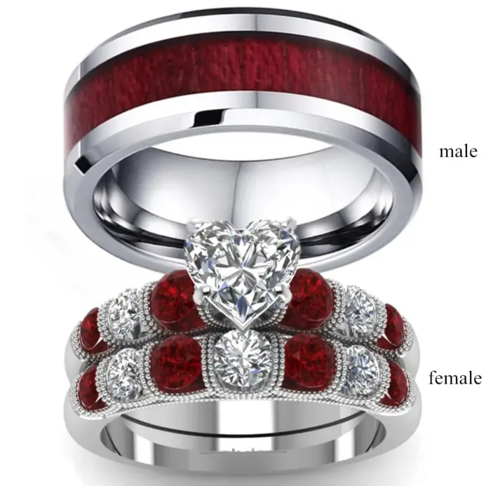 Anillo de acero inoxidable para hombre y mujer, sortija de compromiso, Color oro blanco, corazón, granate, boda, regalo de San Valentín, joyería, 2021 1