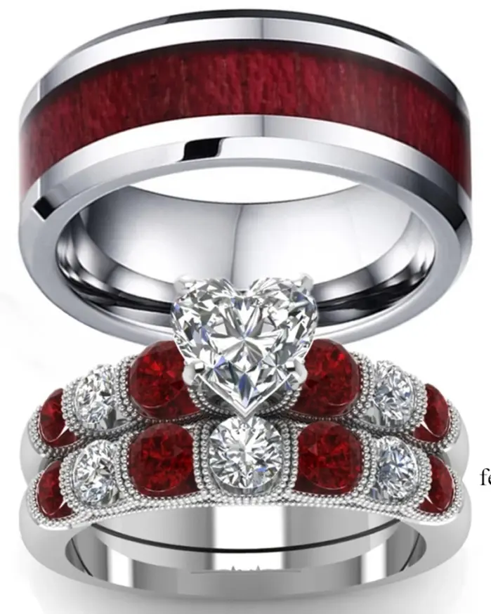 Anillo de acero inoxidable para hombre y mujer, sortija de compromiso, Color oro blanco, corazón, granate, boda, regalo de San Valentín, joyería, 2021 1