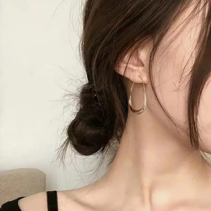 Pendientes de aro de boda con elipse dorada de Plata de Ley 925 para mujer, joyería femenina de lujo, joyería de dinero 925 2