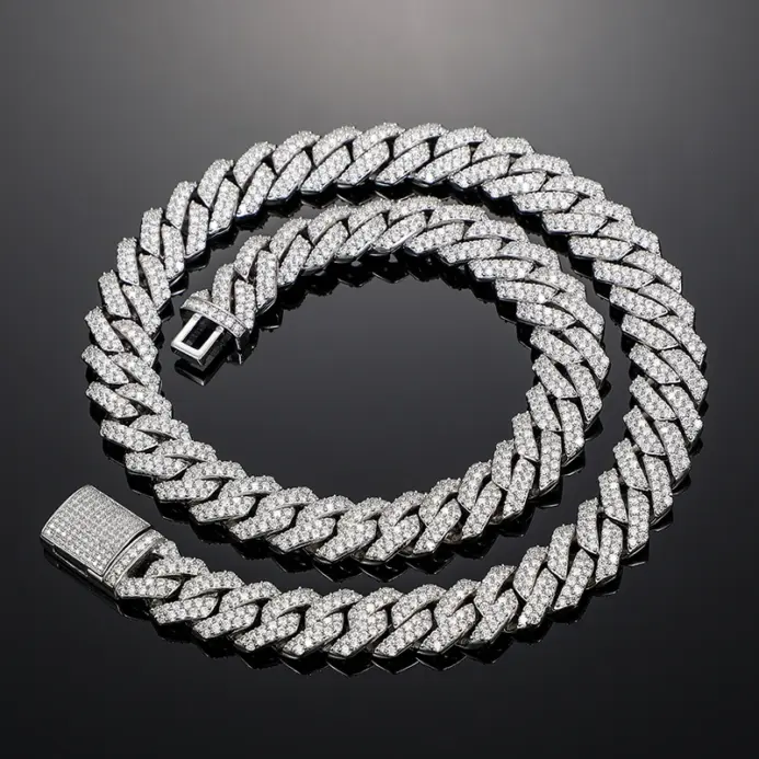Collar de eslabones cubanos de 14mm para hombre, cadena de Plata de Ley 925 de mossanita, joyería de Hip Hop 2