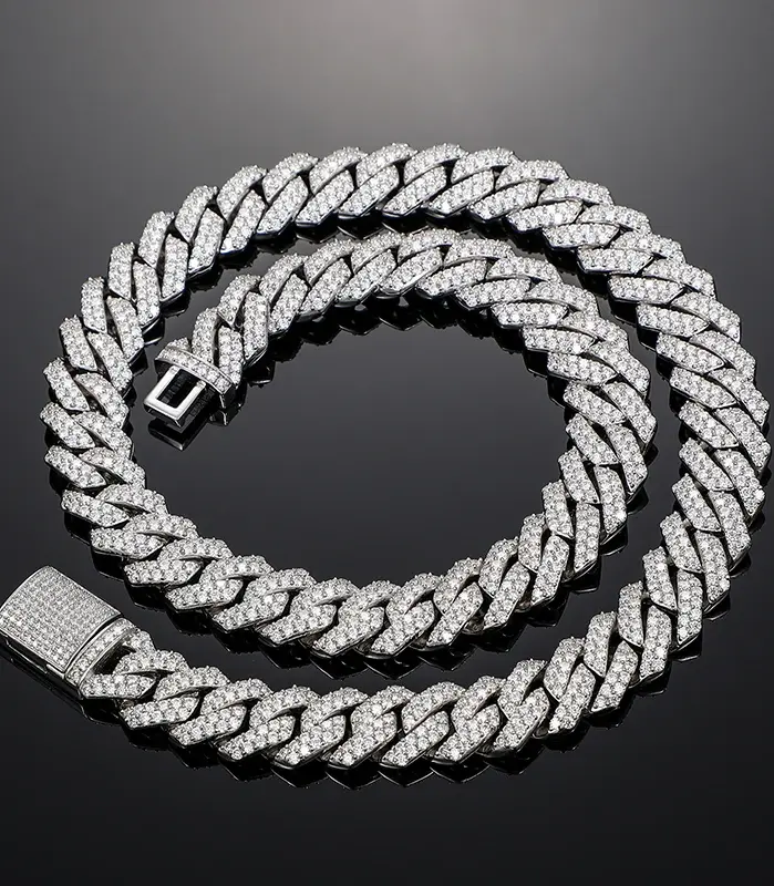 Collar de eslabones cubanos de 14mm para hombre, cadena de Plata de Ley 925 de mossanita, joyería de Hip Hop 2