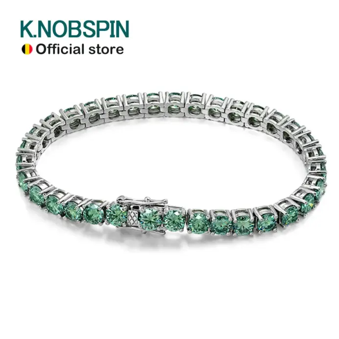 KNOBSPIN D VVS, pulseras de tenis originales de moissanita verde para mujeres y hombres, diamantes de laboratorio con joyería de boda GRA, pulsera de plata 925 1