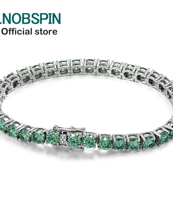 KNOBSPIN D VVS, pulseras de tenis originales de moissanita verde para mujeres y hombres, diamantes de laboratorio con joyería de boda GRA, pulsera de plata 925 1