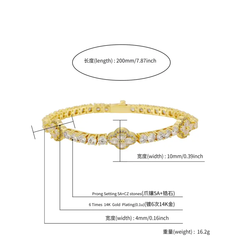 🍀 Pulsera Tennis "Trébol de la Suerte" – Circonia 4mm y Diseño Unisex 6