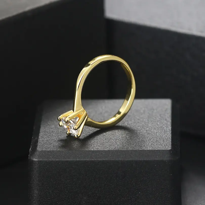 Anillo de boda clásico de cristal de 1 quilate para mujer, sortija de compromiso de aniversario de oro de diamante, propuesta de matrimonio, 4